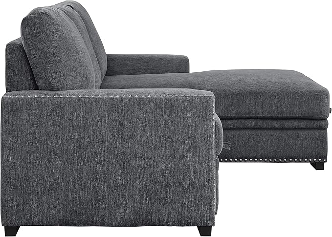 Lexicon Mid Century Modern Sectional Sleeper Sofa Bed Couch with Storage Chaise, Sectional Sofa Pull Out Couch Bed, Sectional Couch Lounge Sofa for Living Room Apartment, Right Side Chaise, Charcoal