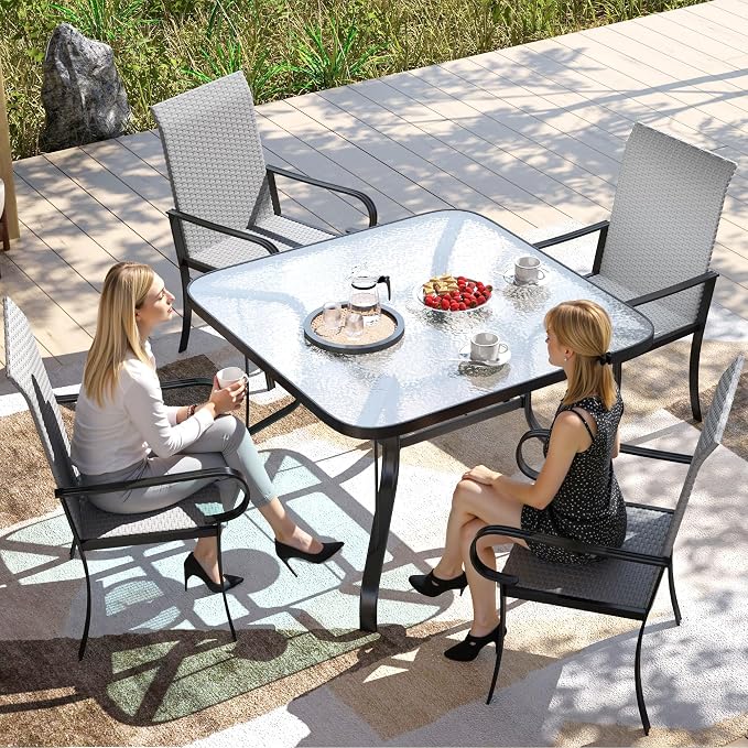 Outsunny Set of 4 Outdoor Wicker Dining Chairs, All-Weather Rattan Armchairs with Armrests, Steel Frame, High Back and Deep Seating, for Garden, Patio, Deck, Yard, Poolside, Gray - Image 7