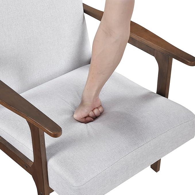 Lexicon Mid Century Modern Accent Chair, Upholstered Lounge Armchair, Single Sofa Seat, Brown Finish Solid Wood Framed Comfy Side Chairs for Living Room/Bedroom/Office/Waiting Area, Gray