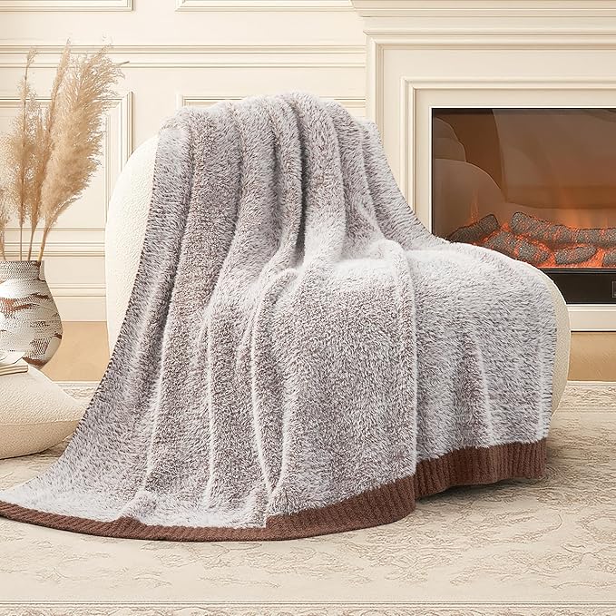 Amélie Home Knit Throw Blanket for Couch, Super Soft Fuzzy Cozy Throw, Giftable Knitted Blanket for Women Men, Birthday, Sofa Bed Living Room Decor, 60" x 80", Heather Brown