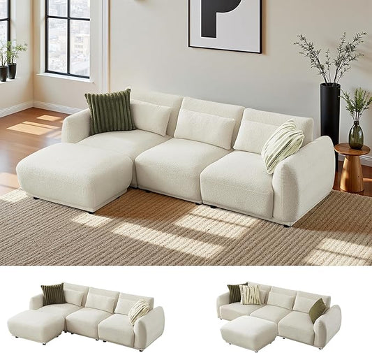 Sectional Sofa Couch, Modern U Shaped Sectional Couch with Ottoman, Modular Sectional Sofa Cloud Couches for Living Room (Beige, 3 Set + 1 Ottoman)