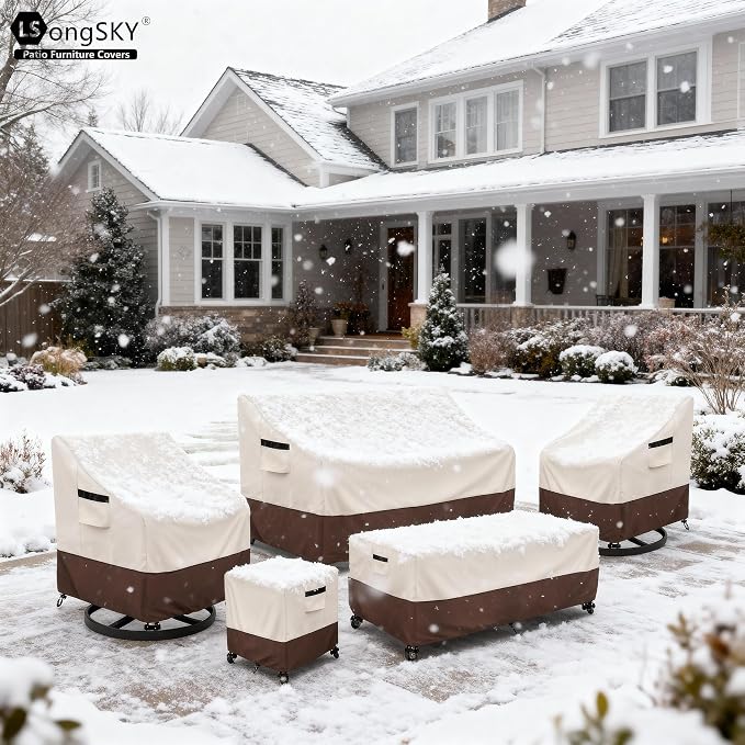 Patio 3-Seater Sofa Cover,Outdoor Couch Cover Fits up to 76W x 32.5D x 33H Inches,100% Waterproof Heavy Duty Patio Furniture Covers,Beige&Brown - Image 8