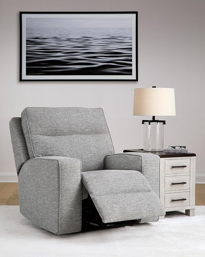 Signature Design by Ashley Biscoe Contemporary Power Recliner with Adjustable Headrest, USB Charging, Cleanable Performance Fabric, 21" Seat Height, Gray