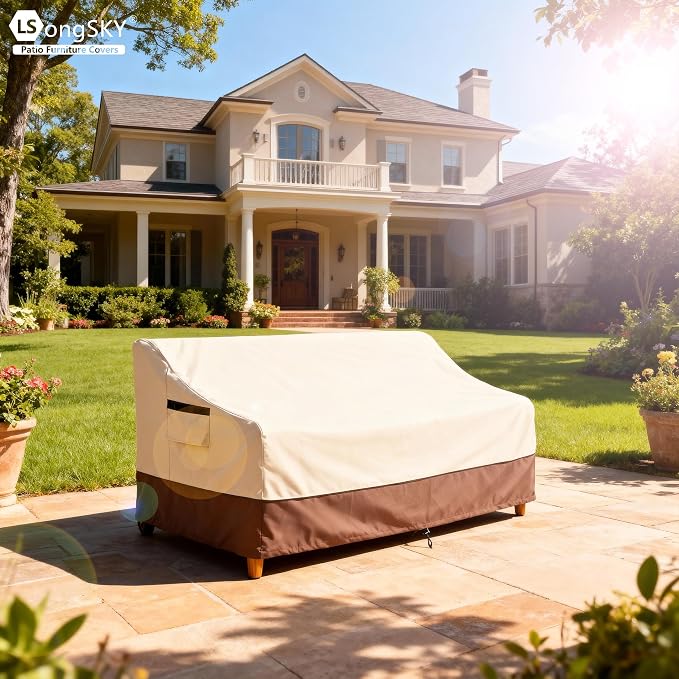 Patio 3-Seater Sofa Cover,Outdoor Couch Cover Fits up to 76W x 32.5D x 33H Inches,100% Waterproof Heavy Duty Patio Furniture Covers,Beige&Brown - Image 6