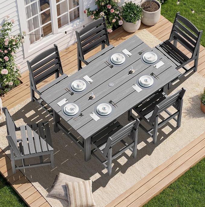 SERWALL Patio Dining Sets for 10 Person, HDPE Dining Set with 2 Tables, 8 Armless Chairs and 2 Armed Dining Chairs, Gray - Image 9