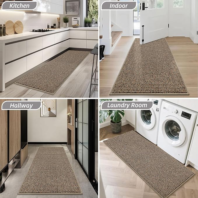 BEQHAUSE Dirt Trapper Door Mat 24" x 60", Non-Slip Washable Doormats Entrance Mat, Dirt Resistant and Absorbent Welcome Mat, Low Profile Floor Mats for Front Back Door and Entryway, Beige - Image 8