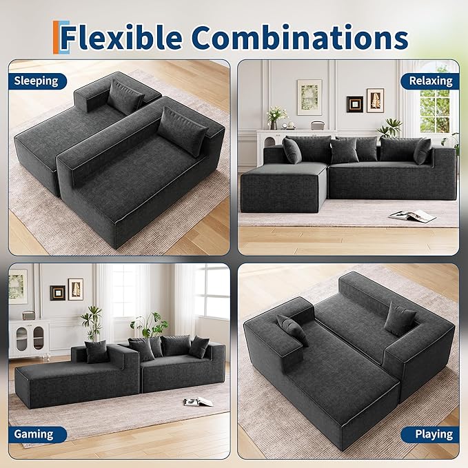 GarveeHome Modular Sectional Couches for Living Room, Cloud Sectional Couch with Deep Seat, 106.7 in Modular L-Shape Sofa with Chaise, Upholstered Couches for Bedroom, Chenille Dark Gray