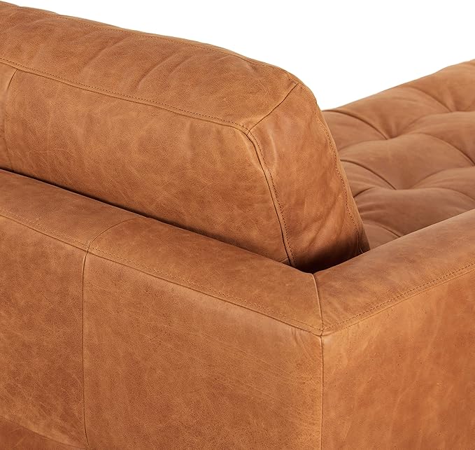 Poly & BARK Calle Left-Facing Sectional in Full-Grain Pure-Aniline Italian Tanned Leather in Cognac Tan and Brass Legs