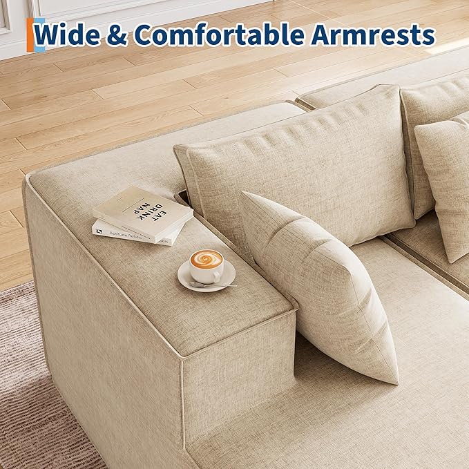 GarveeHome Modular Sectional Couches for Living Room, Cloud Sectional Couch with Deep Seat, 106.7 in Modular L-Shape Sofa with Chaise, Upholstered Couches for Bedroom, Chenille Camel