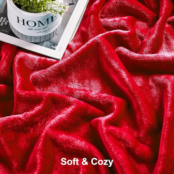 DREAMNINE Pack of 10 Fuzzy Soft Fleece Throw Blanket for Couch Sofa 50" x 60", Decorative Solid Lightweight Velvet Blankets for Chair, Cozy Accent Shaggy Plush Flannel Blanket for Bedroom, Red