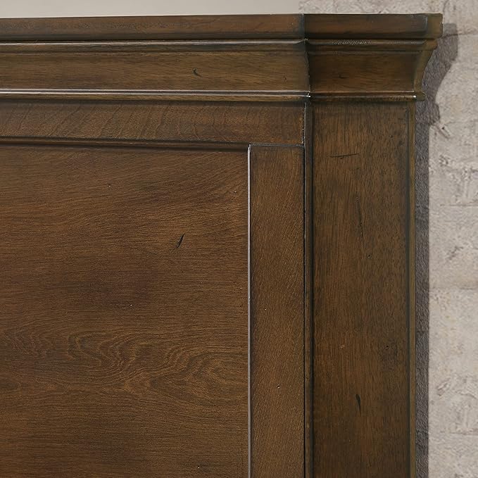 Roundhill Furniture Maderne Traditional Wood Panel Bed with Dresser, Mirror, Two Nightstands, Chest, Queen, Antique Walnut Finish
