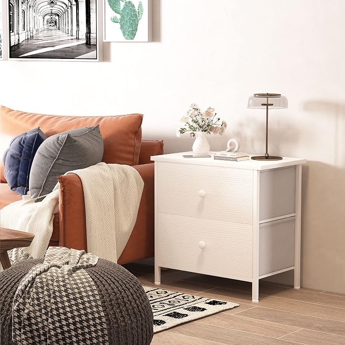 BOLUO White Nightstands Set of 2 - Nightstand and Dresser Sets Night Stand Dresser for Bedroom End Table with Fabric Drawers Organizer Modern - Image 4
