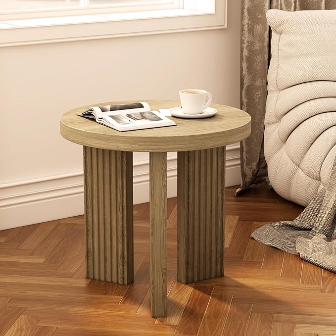 Small Round Side Table, 17.52" Coffee Table with Smooth Thick Mesa, Circle End Table with X Shaped Stable Legs, Accent Tea Table for Living Room, Office, Walnut
