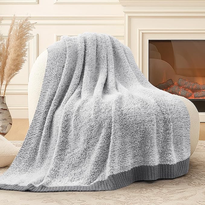 Amélie Home Knit Throw Blanket for Couch, Super Soft Fuzzy Cozy Throw, Giftable Knitted Blanket for Women Men, Birthday, Sofa Bed Living Room Decor, 50" x 60", Heather Grey