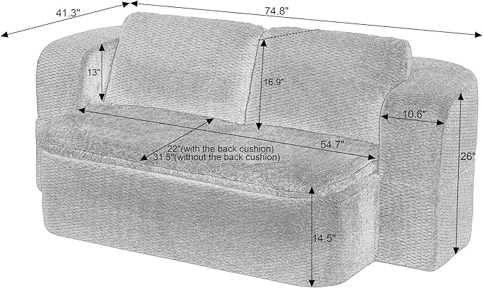 KEIKI 74.8'' Convertible Sleeper Sofa Bed, Modern Folding Futon Couch with Cushion Blanket, Floor Foam Compression Sofa Bed Couch for Living Room, Bedroom, Apartment, No Assembly Required, Beige