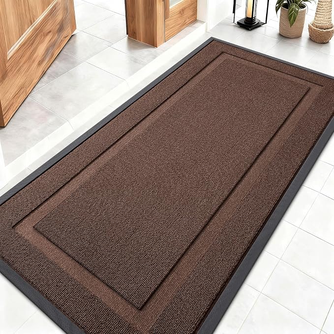 OLANLY Front Door Mat Indoor Outdoor Entrance, Waterproof All-Season, All-Weather Doormat, Sturdy Natural Rubber, Low Profile, Easy Clean Patio Porch Entryway Mat, 47x23, Chocolate Brown by OLANLY