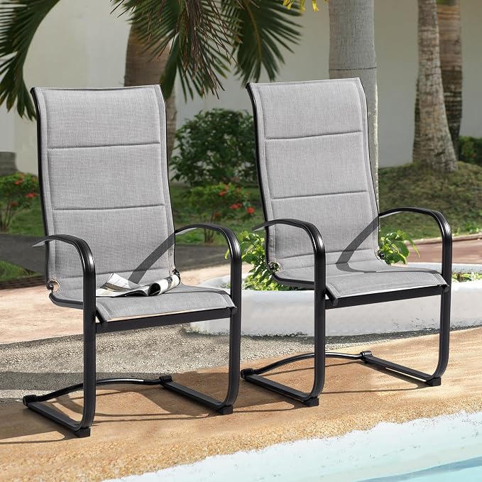 NUU GARDEN Patio Dining Chairs Set of 2, All Weather Outdoor Padded Textilene Patio Chairs, Breathable Spring Motion Textile High Back Outdoor Dining Chairs for Backyard, Lawn, Deck, Gray by NUUGARDENCORPORATION