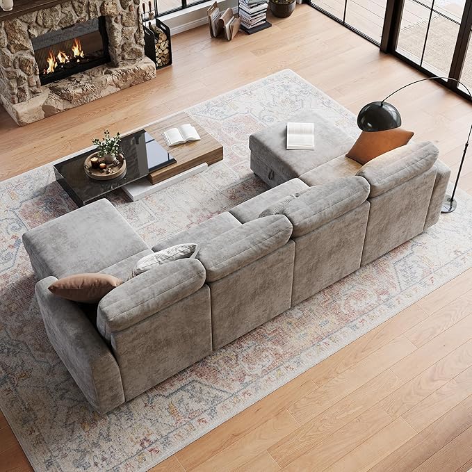 Sectional Couches for Living Room, Cloud Couch Sectional with Large Storage, l-Shape Modular Sectional Sofa with Ottoman (Gray 6-Seater)