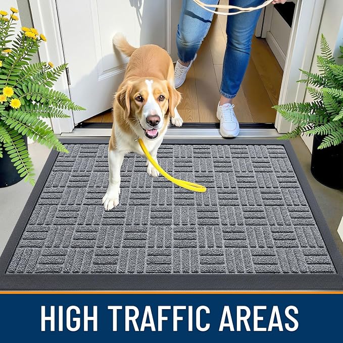 OLANLY Front Door Mat Outside Entrance 71x23, Absorbent, Heavy Duty Sturdy Natural Rubber Doormat Indoor Outdoor, Non-Slip, Stain and Fade Resistant, Low Profile Floor Mat for Entryway, Charcoal Gray - Image 5