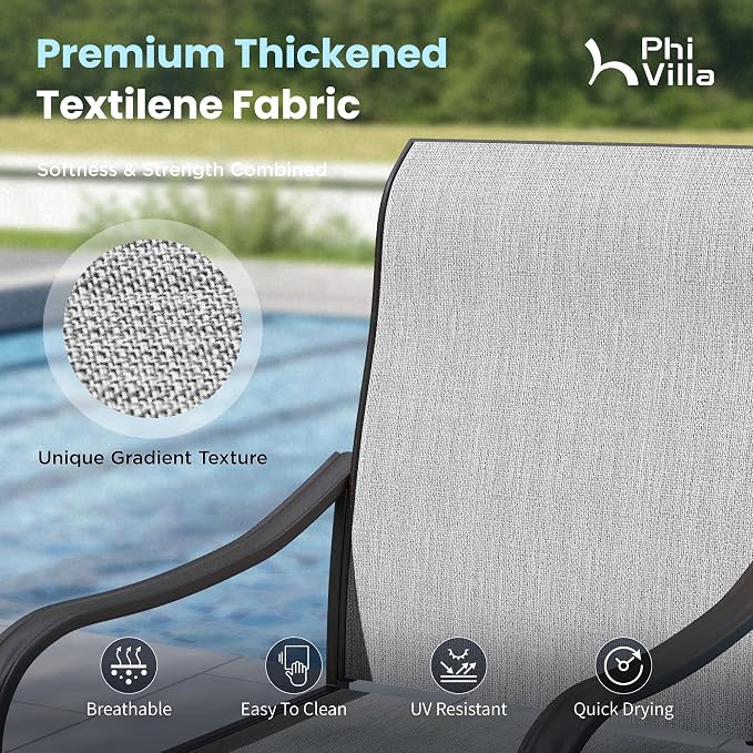PHI VILLA Patio Dining Set for 6, Large Metal Table and 6 Outdoor Swivel Dining Chairs with Textilene Mesh Fabric, All Weather Patio Dining Furniture Set for Deck Lawn Garden (Gray) - Image 3