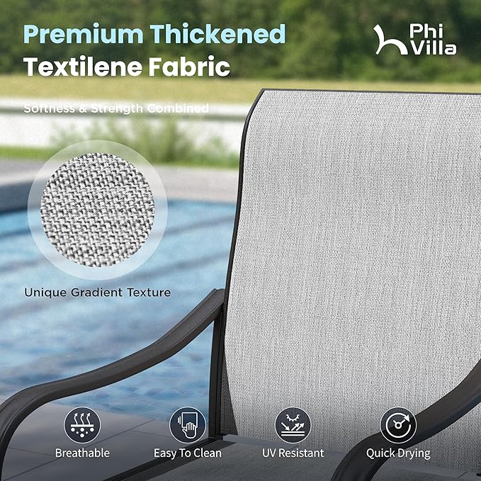 PHI VILLA 7 Piece Patio Dining Set, 6 Swivel Patio Chairs with Textilene Mesh Fabric & Rectangular Wooden-Like Dining Table(1.6" Umbrella Hole), All Weather Patio Chairs and Table Set for Deck (Grey) - Image 3