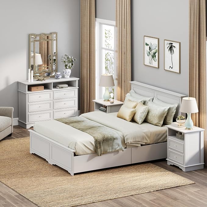Yechen White Nightstand Set of 2, 25" Tall Farmhouse Bedside Table with Hidden Drawer and 1 Open Shelf, Wood Rustic Night Stand with Drawers for Bedroom - Image 9