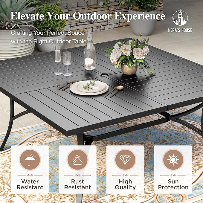 HERA'S HOUSE 9 Pieces Patio Dining Set, Outdoor Table and Chairs Set for 8, 8 x Brown Textilene Dining Chair and 60" Square Metal Dining Table, Outdoor Dining Sets for Lawn Garden Backyard Deck - Image 5