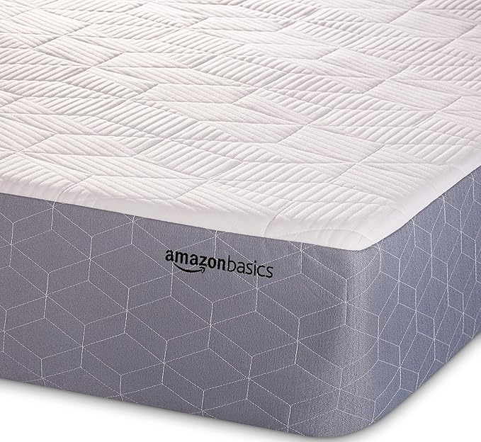 Amazon Basics Medium-Firm Memory Foam Mattress with Cooling Gel, CertiPUR-US Certified Foam, Full Size, 75 x 54 x 10 inches, White/Gray