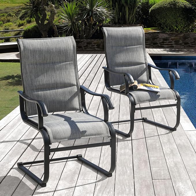 NUU GARDEN Set of 2 Patio Dining Chairs All Weather Outdoor Padded Textilene Chairs with High Back and Spring Motion Design Breathable Outdoor Dining Chairs for Deck Lawn Backyard Grey - Image 8