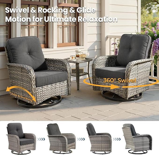 Weaxty 8 Pieces Outdoor Patio Furniture Sets with Swivel Rocking Patio Chairs and Loveseat Sofa,Coffee Table,All Weather Wicker Conversation Set for Deck Backyard Porch Poolside, Black