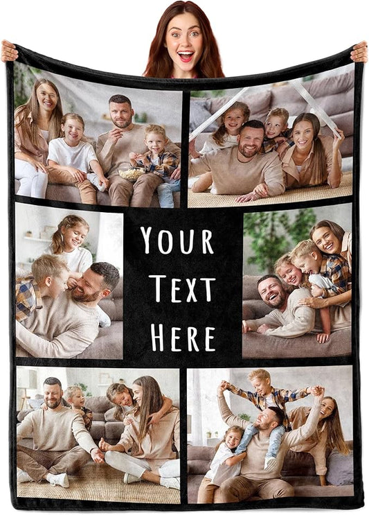 Funny DIY Custom Blanket Customize Photos Blanket Personalized Blankets with Picture Text Customized Christmas Valentines Day Birthday Gifts for Couple Boyfriend Girlfriend Him Her Men Women Dad Mom