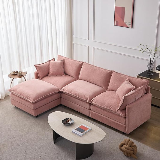 105" Oversized Modular Cloud Sectional Sofa Free Convertible L-Shaped Corner Sectional with Movable Ottoman, Chenille Upholstered Multiple Cushions Cloud Sofa Couches | Easy to Assemble