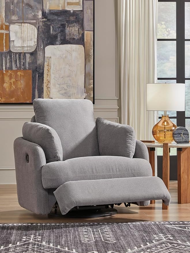 Signature Design by Ashley Modmax Contemporary Swivel Glider Recliner, Press-Back Reclining, Cleanable & Durable Performance Fabric, 21" Seat Height, Gray
