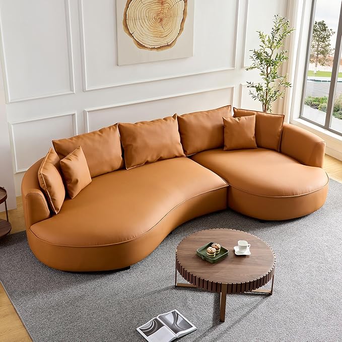ERYE Luxury Curved Upholstered Sectional Sofa for Living Room, 129" Oversized Unique Curved Leisure Sofa Couch with Right Facing Chaise Lounge & 7 Pillows for Home Apartment