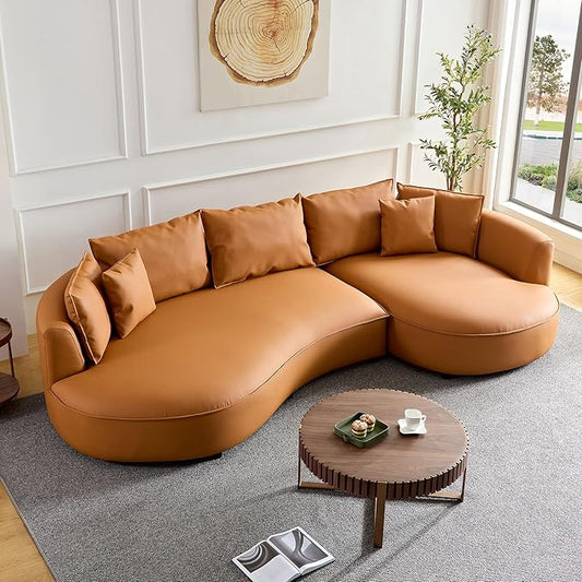 ERYE Luxury Curved Upholstered Sectional Sofa for Living Room, 129" Oversized Unique Curved Leisure Sofa Couch with Right Facing Chaise Lounge & 7 Pillows for Home Apartment