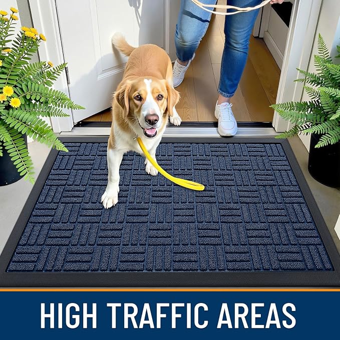 OLANLY Front Door Mat Outside Entrance 33x21, Absorbent, Heavy Duty Sturdy Natural Rubber Doormat Indoor Outdoor, Non-Slip, Stain and Fade Resistant, Low Profile Floor Mat for Entryway, Navy Blue - Image 6