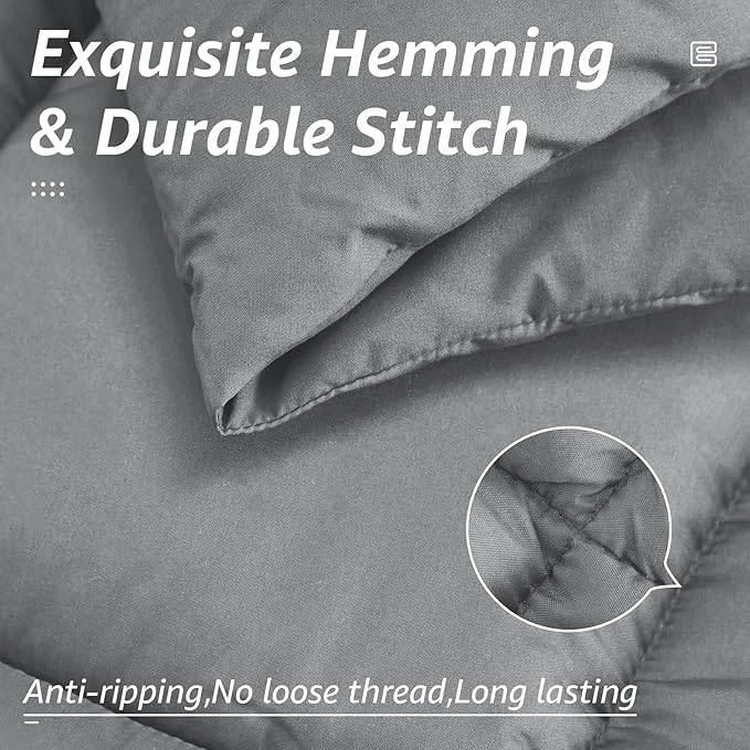 HYLEORY All Season Full Size Bed Comforter - Cooling Down Alternative Quilted Duvet Insert with Corner Tabs - Winter Warm - Machine Washable - Light Grey