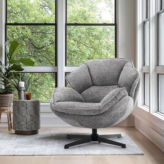 IWMH Swivel Accent Chair for Living Room, Upholstered Armchair with Metal Legs, Lounge Sofa Chair, Comfy Leisure Chairs for Bedroom Reading (Gray)