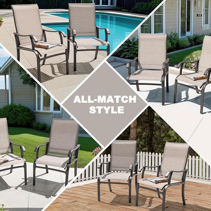 NUU GARDEN Patio Dining Chairs Set of 2, Outdoor Dining Chair with Powder-Coated Frame, All Weather Metal Dining Chairs with Textilene High Back and Wider Seat for Backyard, Deck, Balcony, Beige - Image 8