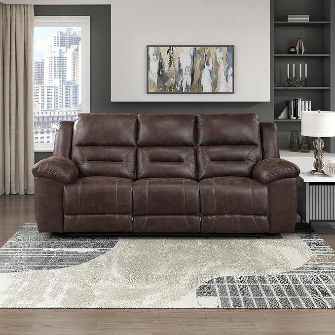 Lexicon Double Recliner Sofa for Living Room, Wall Hugger Manual Reclining Couch Sofa, Textured Microfiber Upholstered Dual Reclining Sofa, Home Theater Seating, Required Assembly, Dark Brown