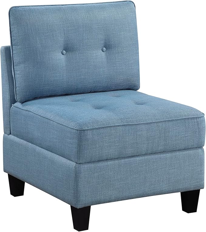 Lexicon Modern Modular Armless Chair with Hidden Storage, Textured Fabric Chair with Button-Tufted Design, Reversible Back Cushion for Living Room/Bedroom/Office, Blue