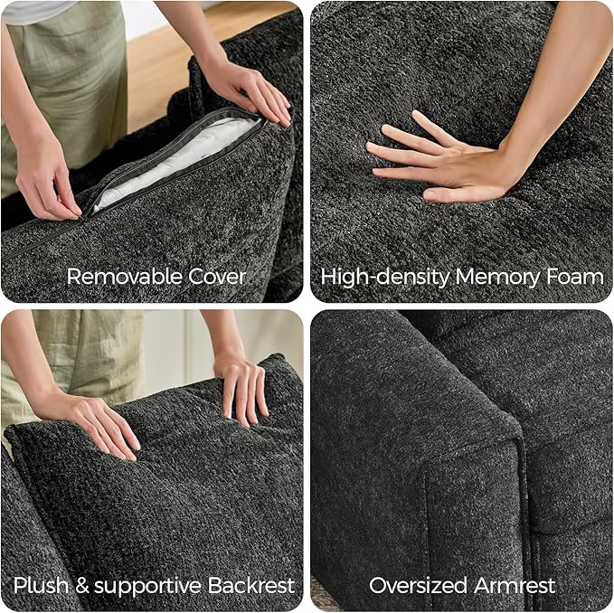 77" Cloud Loveseat Sofa, Deep Seat Couch with Pillows, Modern Comfortable Upholstery Boneless Sofa, 1 piece for Living Room, Bedroom, Apartment, Removable Cover，No Assembly Required, Dark Gray