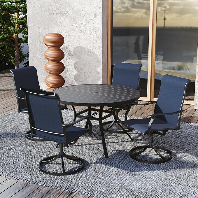 Anmutig 5-Piece Outdoor Dining Set, Patio Furniture Set with 4 Textilene Swivel Chairs and 48" Round Outdoor Table for Garden, Backyard, Deck - Navy Blue Style1 by Anmutig
