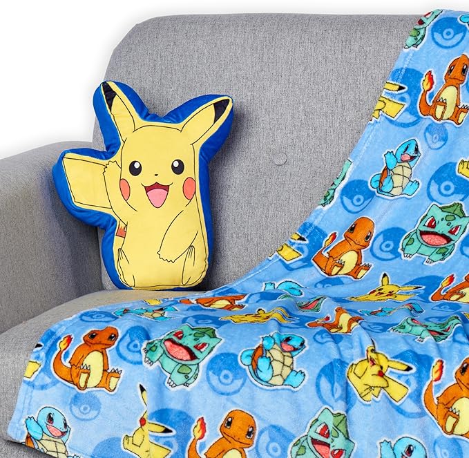 Northwest Pokemon Blanket and Hugger Set, Cute Pikachu, Super Soft Silk Touch Throw, 50x60 Inches