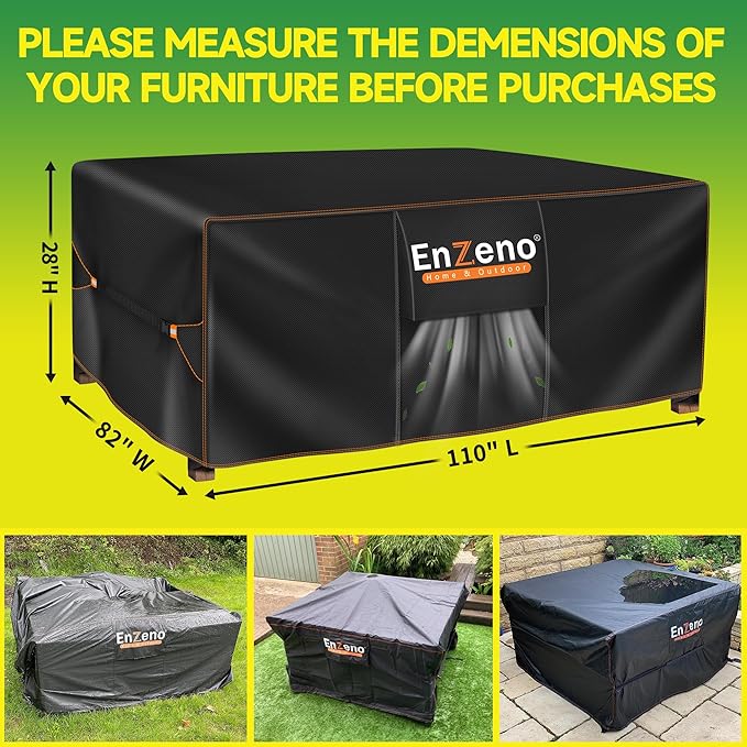 Enzeno Patio Furniture Set Cover,Outdoor Sectional Sofa Couch Set Covers Waterproof,Garden Dining Table Chair Set Cover Outside Rectangular Heavy Duty Weatherproof 110" L x 82" W x 28" H Black - Image 7