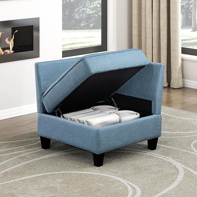 Lexicon Modern Modular Corner Chair with Hidden Storage, Textured Fabric with Button-Tufted Design, Reversible Back Cushion for Living Room/Bedroom/Office, Blue