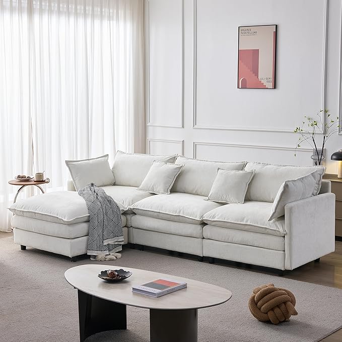 105" Oversized Modular Cloud Sectional Sofa Free Convertible L-Shaped Corner Sectional with Movable Ottoman, Chenille Upholstered Multiple Cushions Cloud Sofa Couches | Easy to Assemble