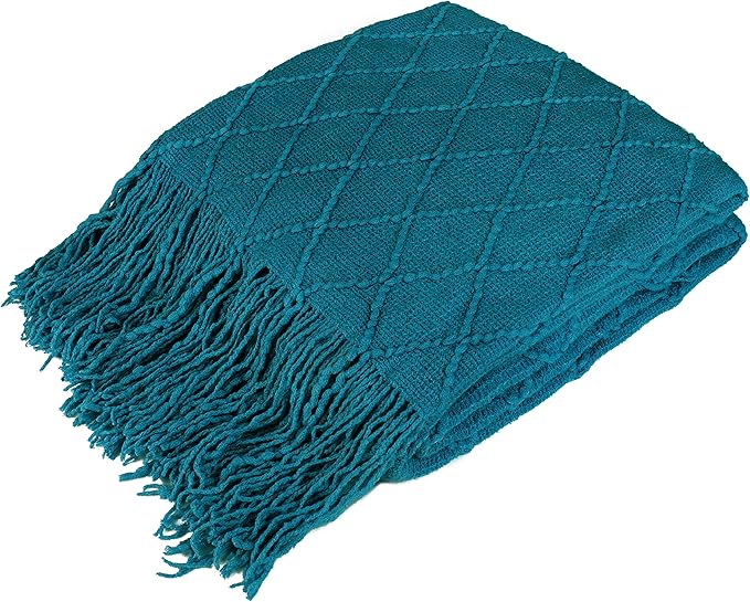 PAVILIA Teal Blue Knit Throw Blanket for Couch, Twin Bed, Soft Knitted Farmhouse Sofa Throw for Living Room, Lightweight Decorative Summer Blanket for Chair, Outdoor Textured Boho Blanket, 60x80
