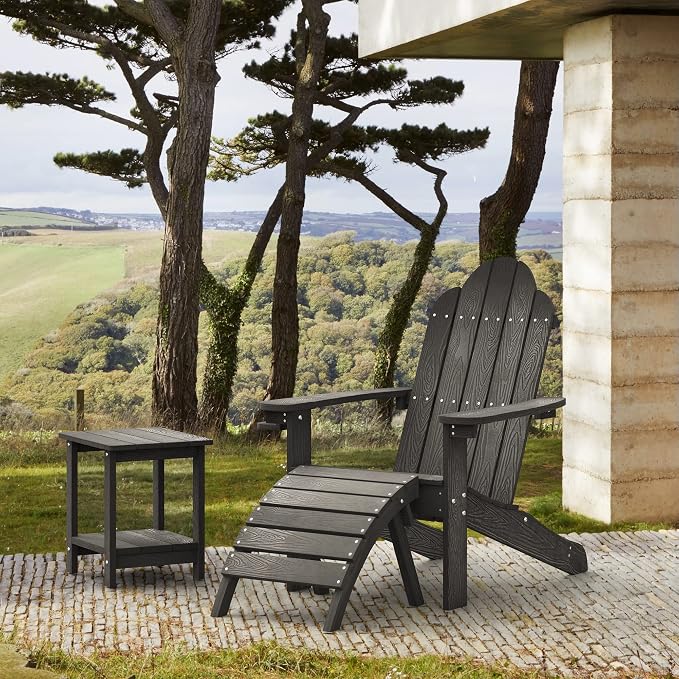 LUE BONA HDPS Adirondack Chairs Set of 2, Long-Lasting All-Season Outdoor Patio Chairs, Hidden Cup Holder, 350 LBS, Black - Image 6