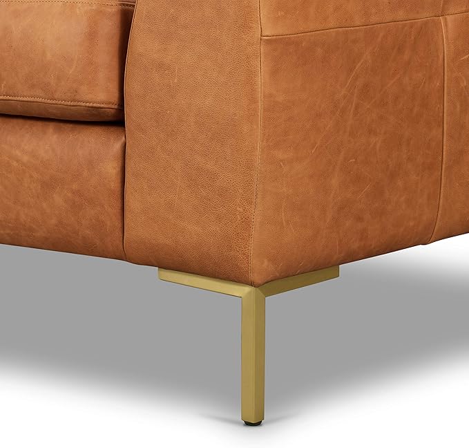 Poly & BARK Calle 75" Apartment Sofa, Full-Grain Pure-Aniline Italian Leather, Cognac Tan, Brass Legs